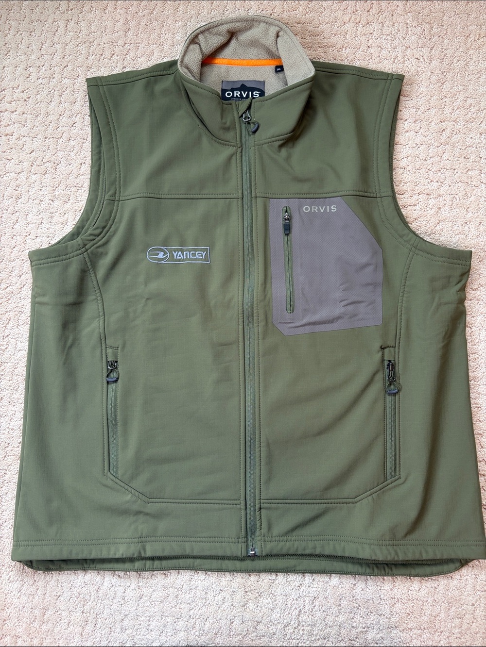 Orvis Men's Olive Green Softshell Vest with Gray Chest Pocket size XL